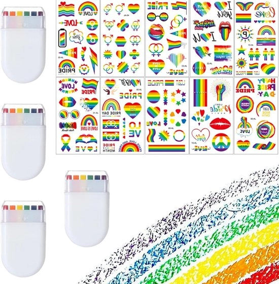 4 Set di Sticker per Trucco - Colori Arcobaleno - Tijdelijke Stickers per Feste e Festival.