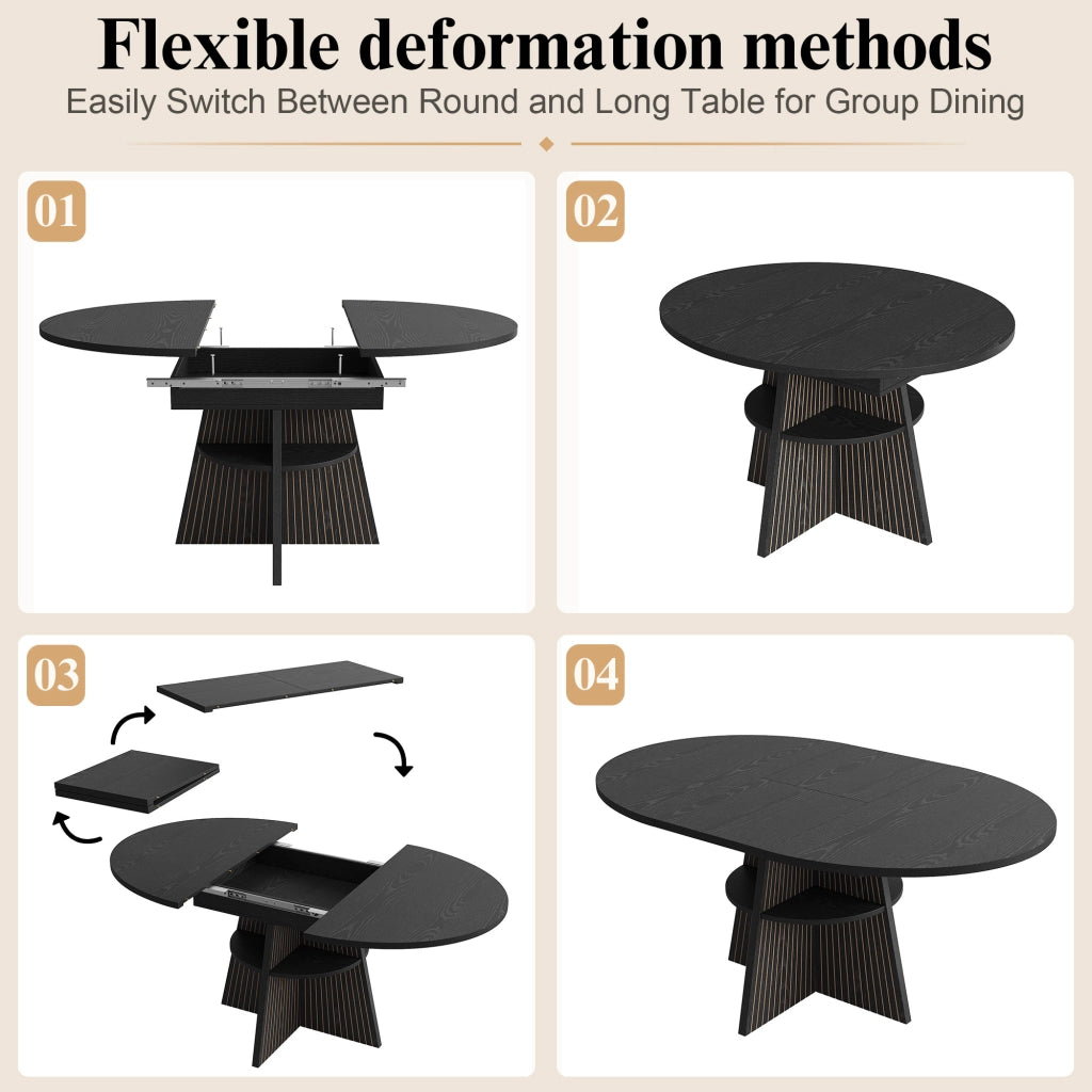 Tavolo allungabile con vano aperto e angoli arrotondati, per 2-8 persone, in MDF e metallo, nero, 110-150 × 110 × 76 cm