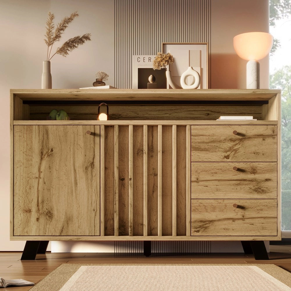 Cassettiera Credenza 3 Cassetti 2 Ante Rovere Scuro Soggiorno ¨C MINIMAL ¨C 120x40x85