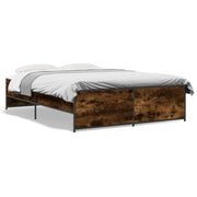 Letto matrimoniale | Letto per adulti | Giroletto Rovere Fumo 120x190 cm in Legno Multistrato Metallo