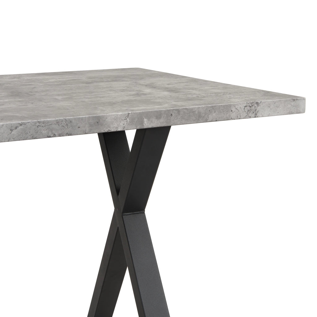 Tavolo da pranzo rettangolare moderno 140x80x76 cm in MDF effetto cemento e metallo nero
