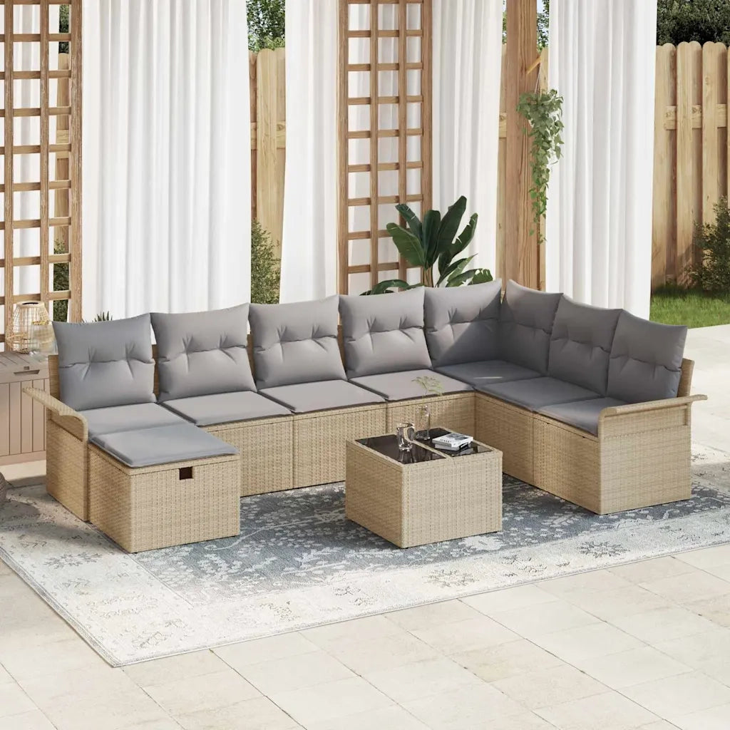 Set Divano da Giardino 9 pcs Beige e Grigio Chiaro polyrattan 3358939