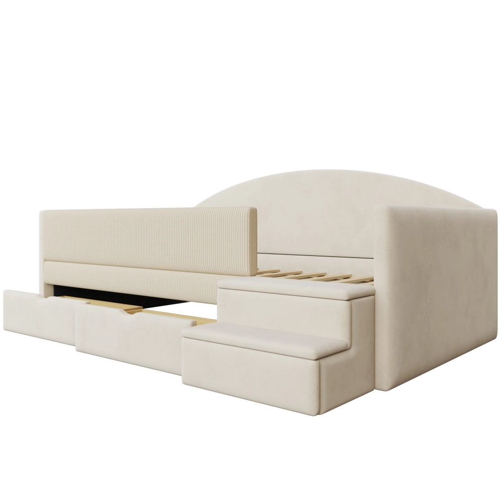 Letto imbottito per bambini 90x190 cm con cassetti beige