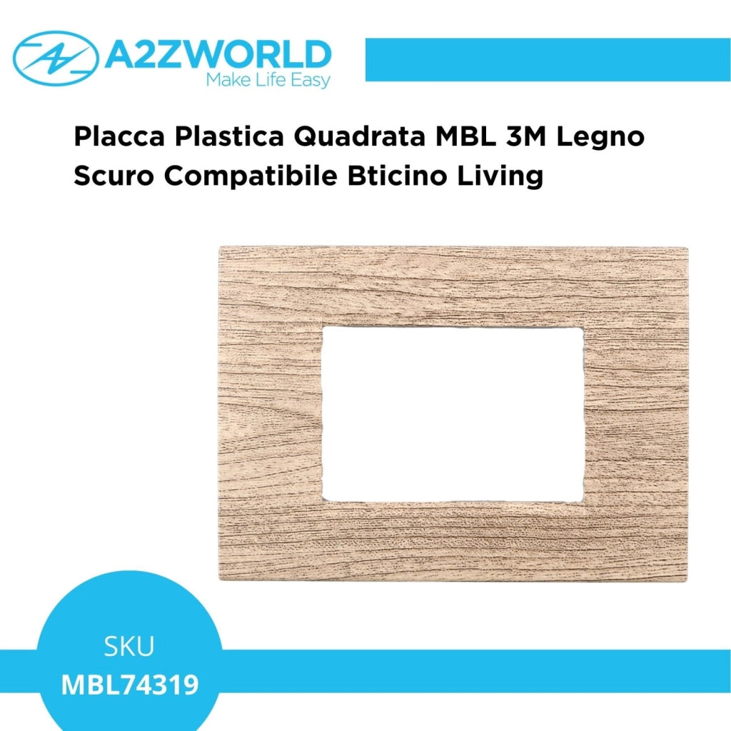 Placca Plastica Quadrata MBL 3M Legno Scuro Compatibile Bticino Living BLN89305