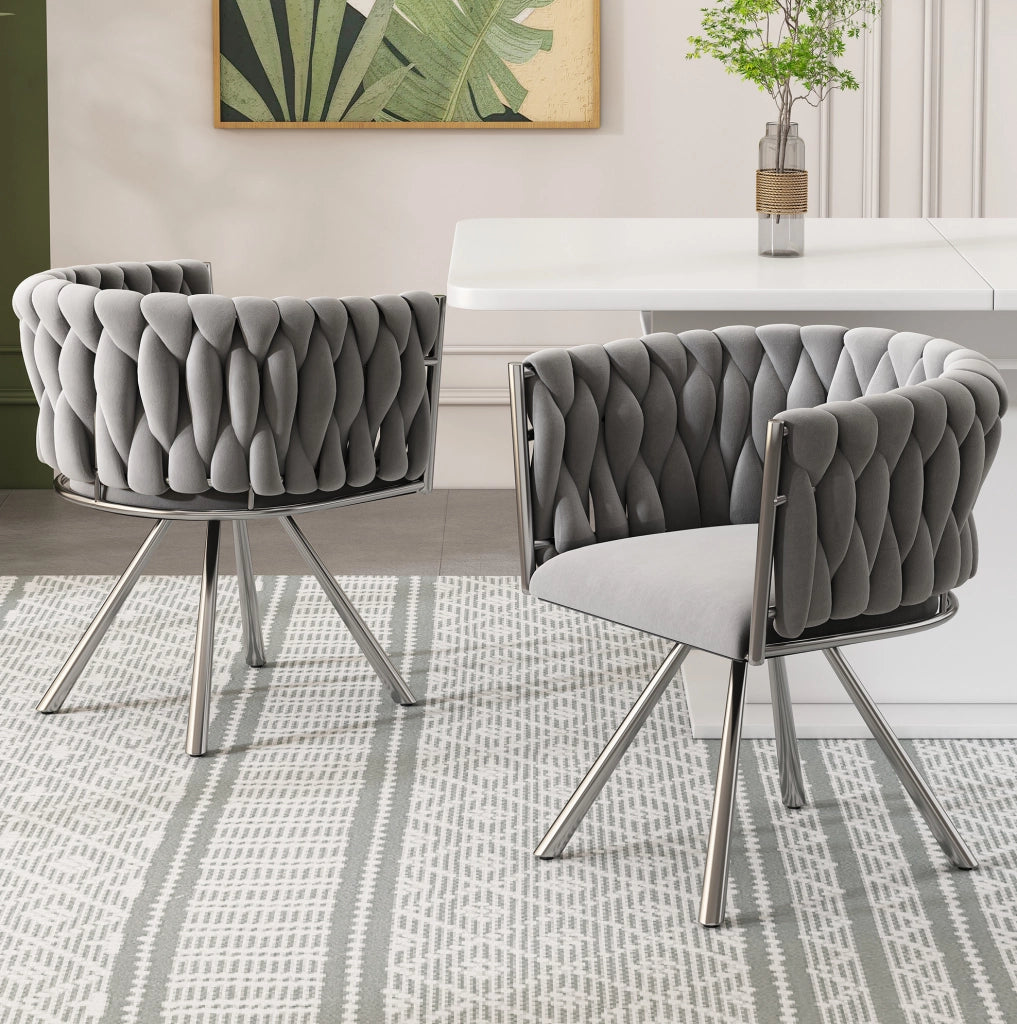 Set di 2 sedie da pranzo girevoli in velluto grigio e argento