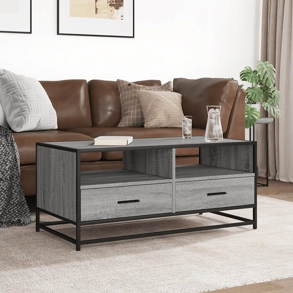 Tavolino Grigio Sonoma 100x50x45 cm Legno Multistrato e Metallo