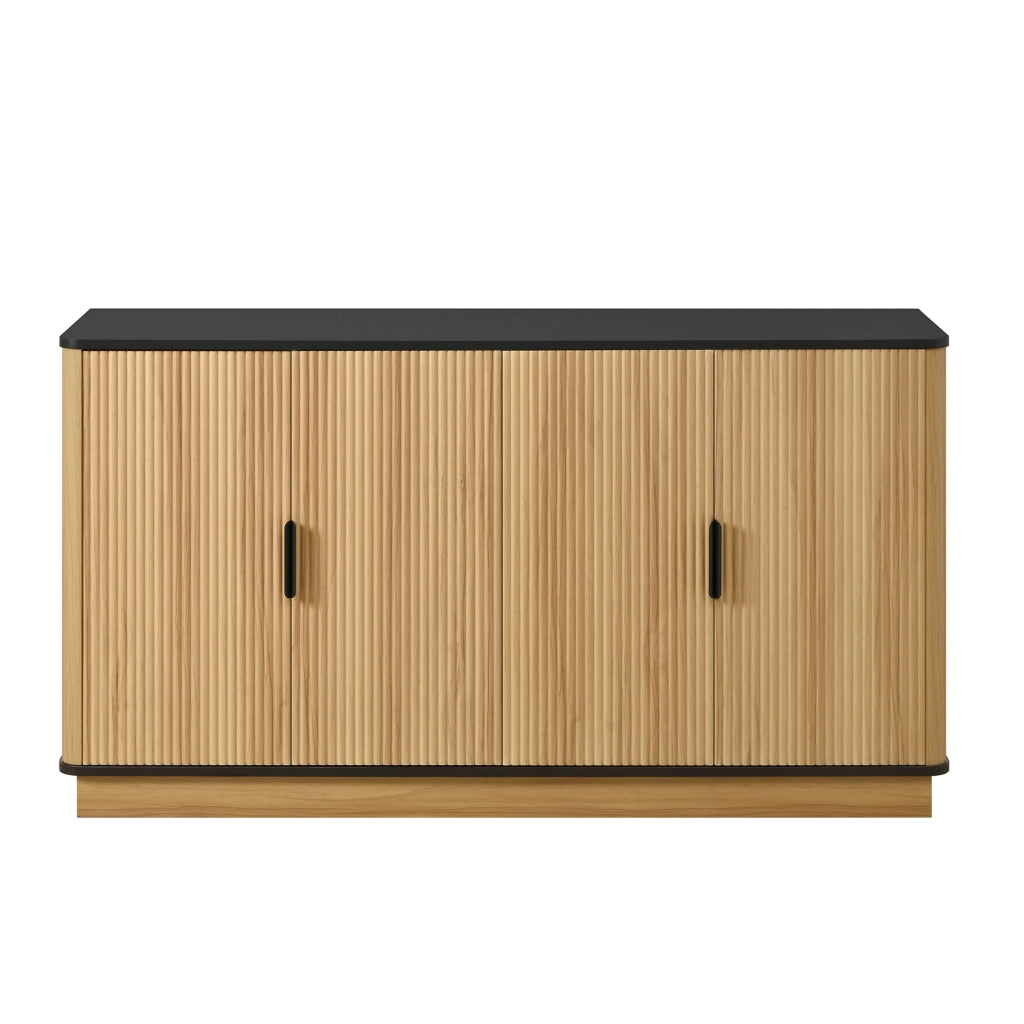 Credenza e madia a 4 ante con finitura effetto legno, maniglie in alluminio, per soggiorno, 139 × 40 × 75 cm