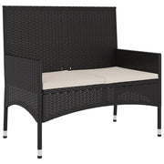 Panchina da Giardino | Panca da Giardino a 2 Posti con Cuscini in Polyrattan Nero