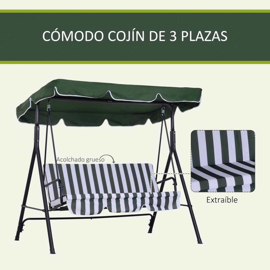 Altalena da Giardino con Tettoia Regolabile ¨C Minimal ¨C Verde Acciaio 172x110x153 cm