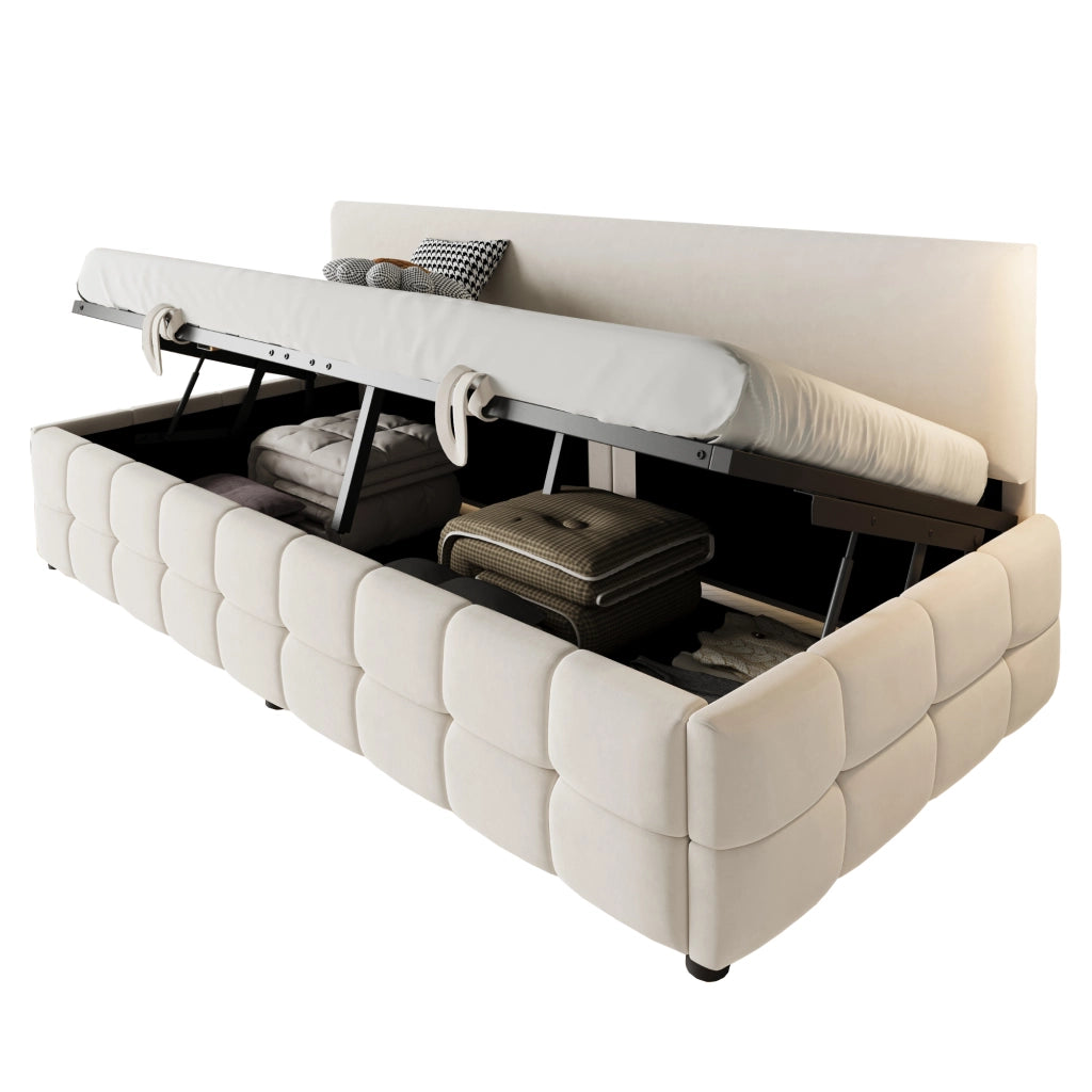 Letto sofà con vano contenitore idraulico velluto beige 90x200 cm