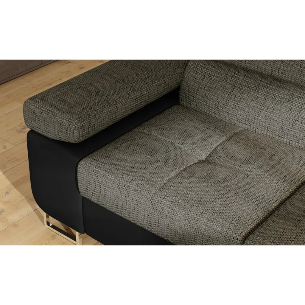 Divano angolare trasformabile MENTON grigio bouclé - 4 posti con vano contenitore e poggiatesta