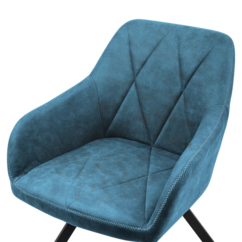 Set di 2 sedie da pranzo in tessuto blu con braccioli schienale trapuntato gambe in metallo Nero retrò di transizione