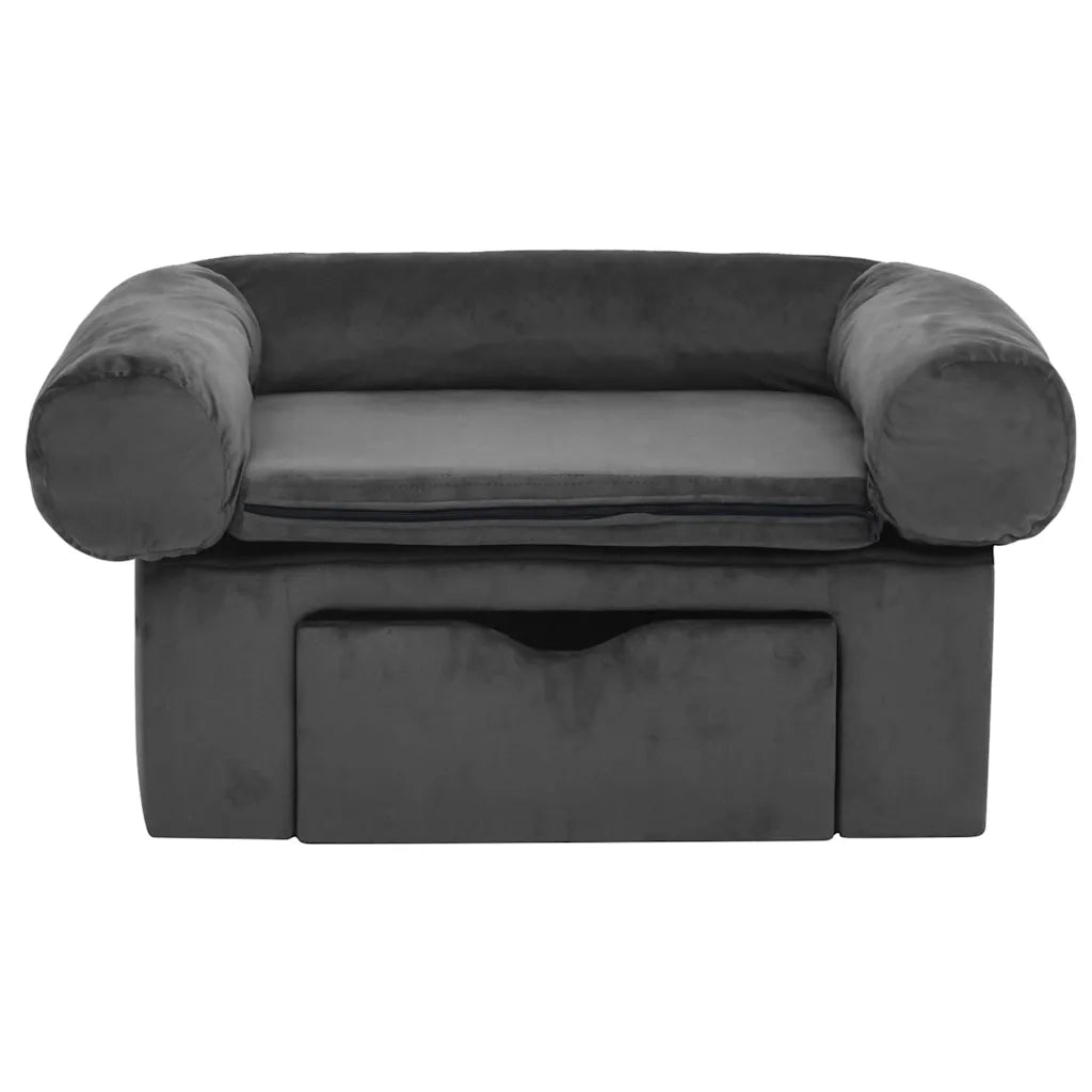 Divano per Cani con Cassetto Grigio Scuro 75x50x38cm in Peluche 171079