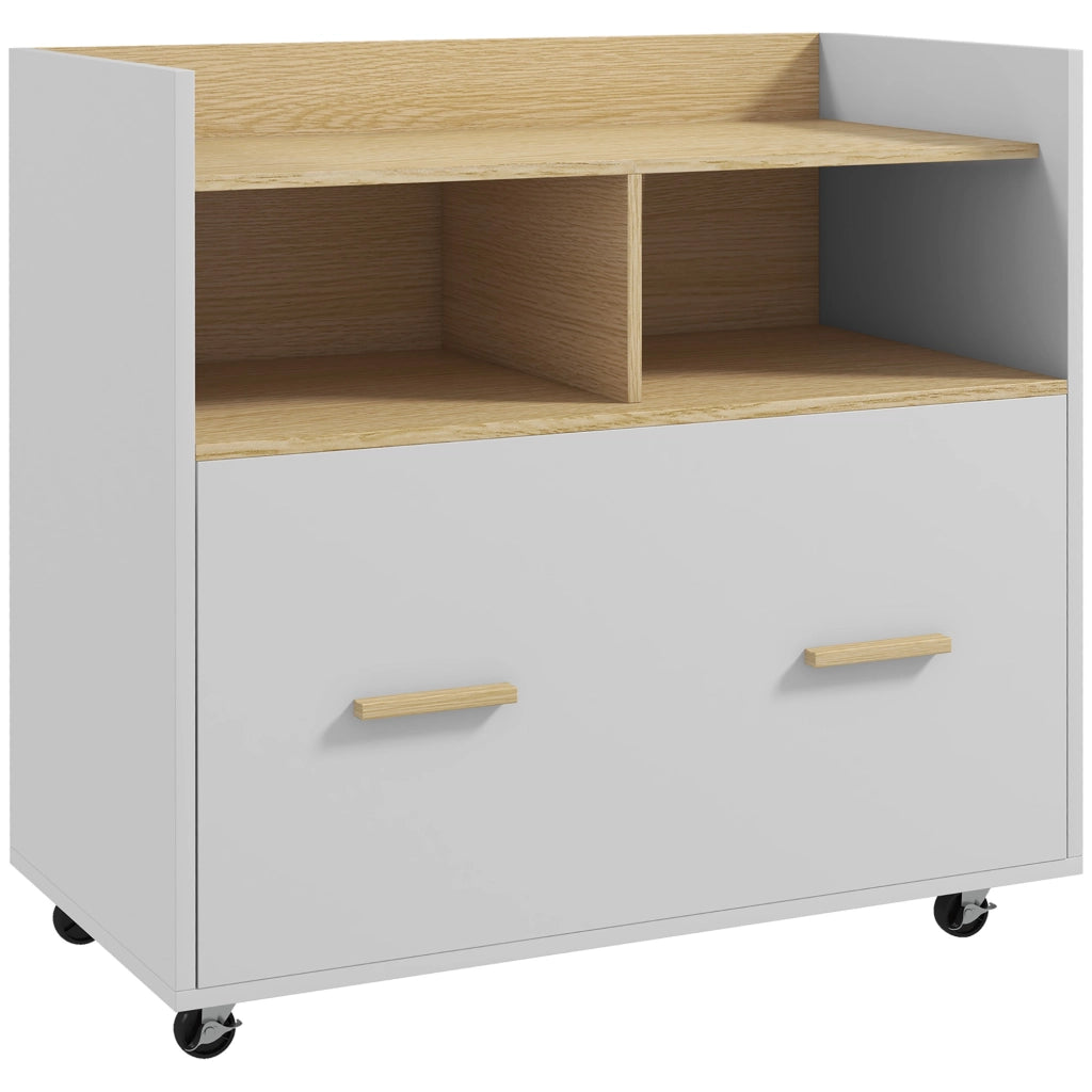 Armadio Archivador con Ruedas e Ante Scorrevoli ¨C zephmum ¨C Bianco e Rovere 76x40x75.5 cm