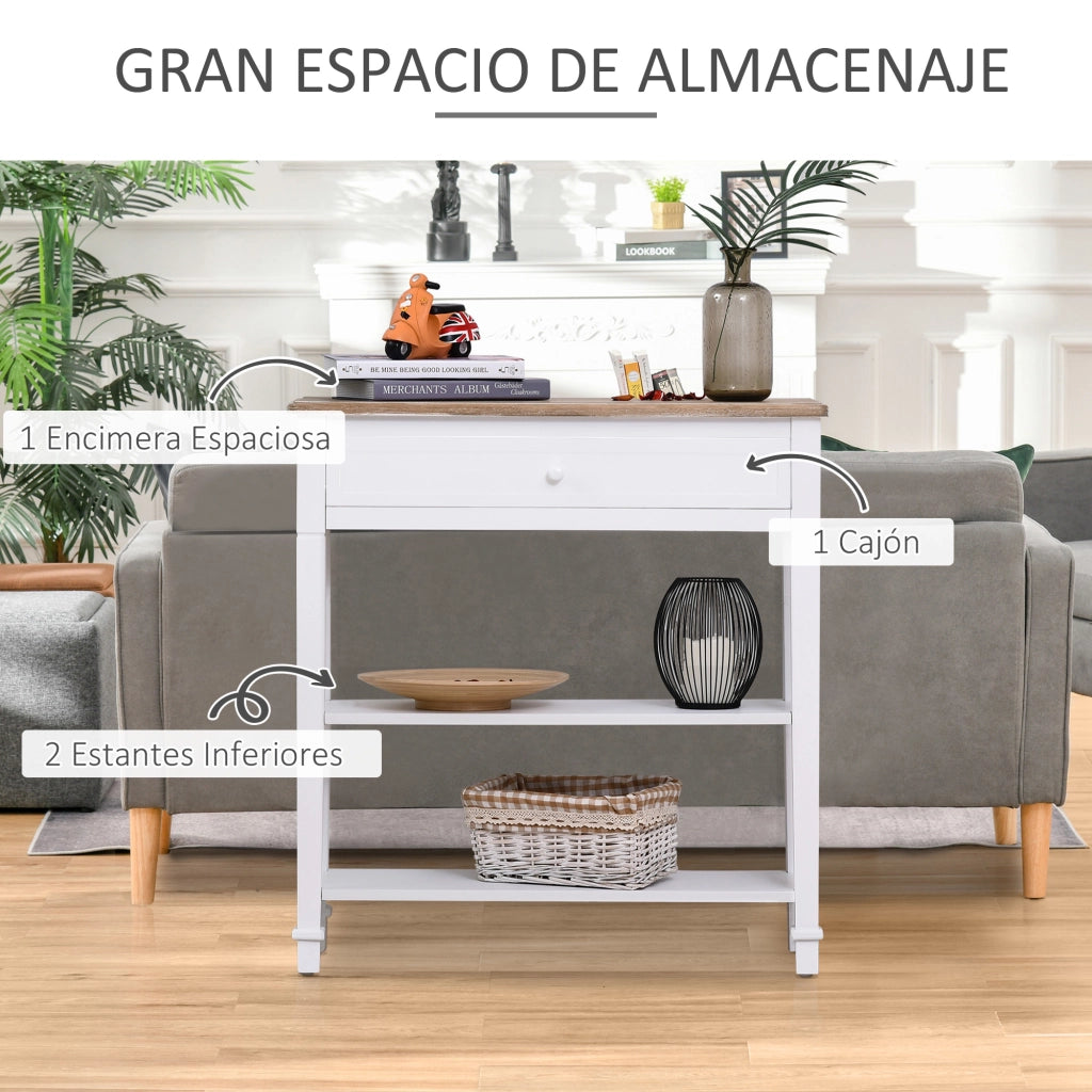 Tavolino da ingresso con 2 ripiani e cassetto ¨C zephmum ¨C 75.6x27.5x80.5 cm Bianco