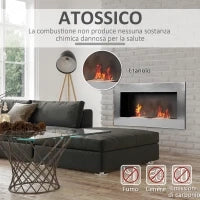 Camino a Bioetanolo da Parete Realizzato in Acciaio Inox con 2 Bruciatori 0.9LT 110 x 54 x 14cm