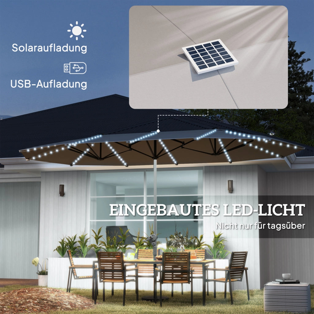 Ombrellone Doppio con Luci Solari ¨C zephmum ¨C Alluminio Polyester UPF50+ Antracite