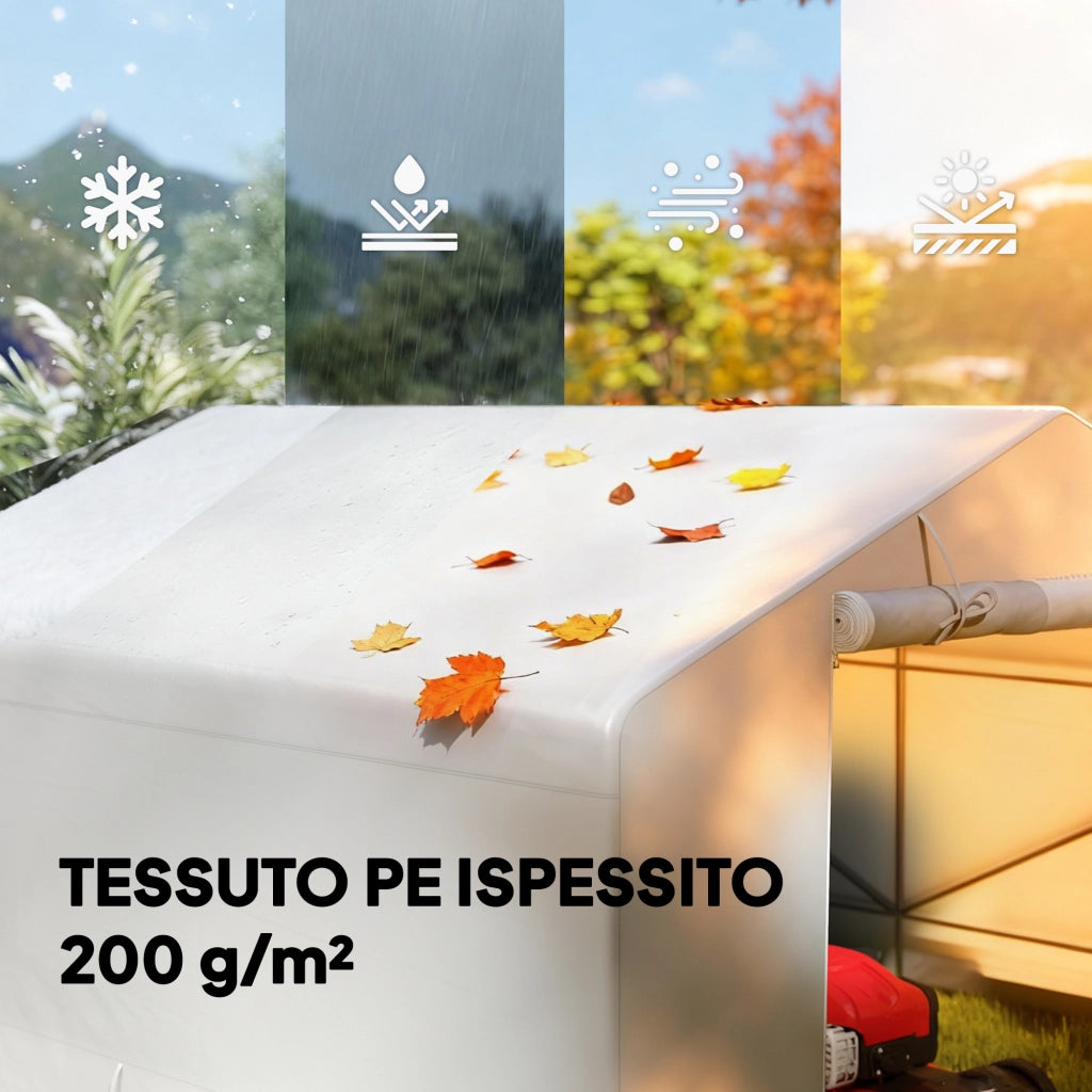 Capanno da Giardino e Tenda Garage 3x3 m Impermeabile con Porta Avvolgibile in Metallo e PE Bianco