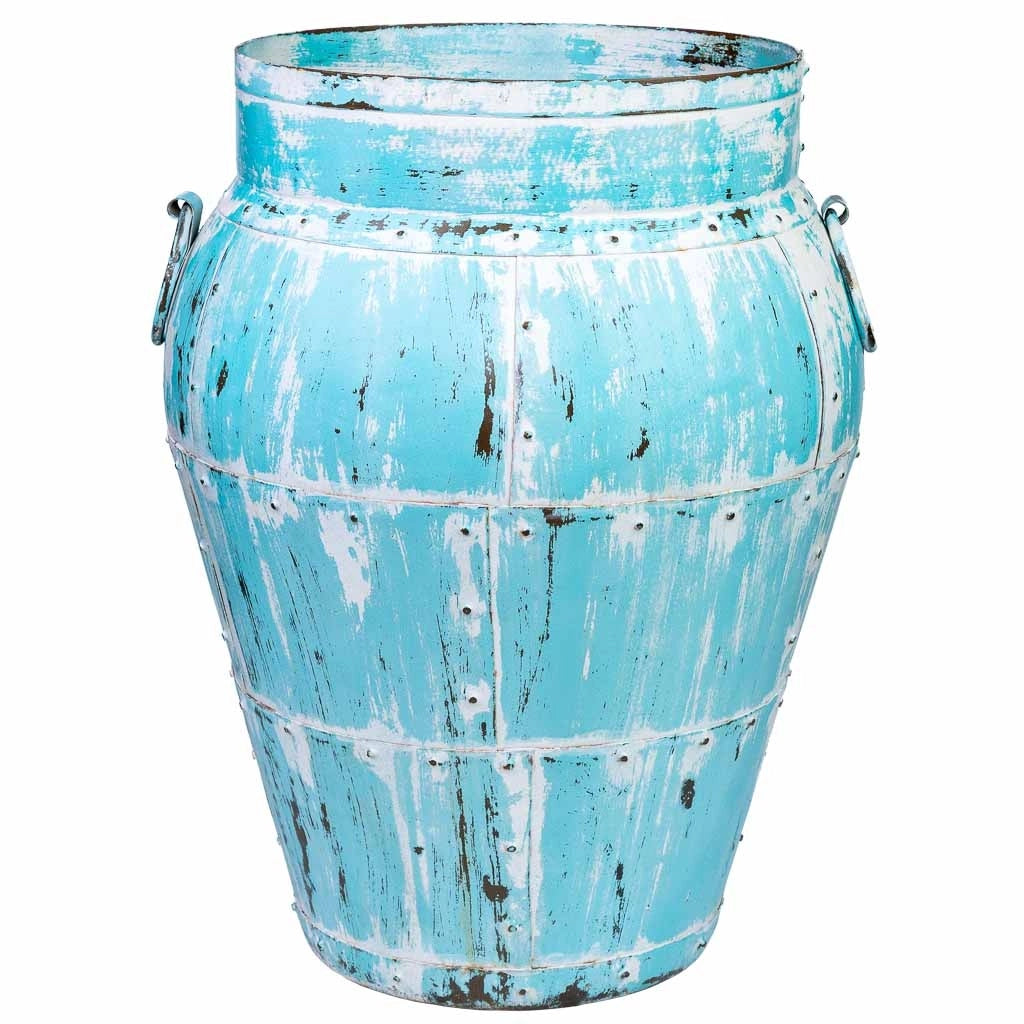 Vaso in metallo invecchiato blu 45x45x60h cm