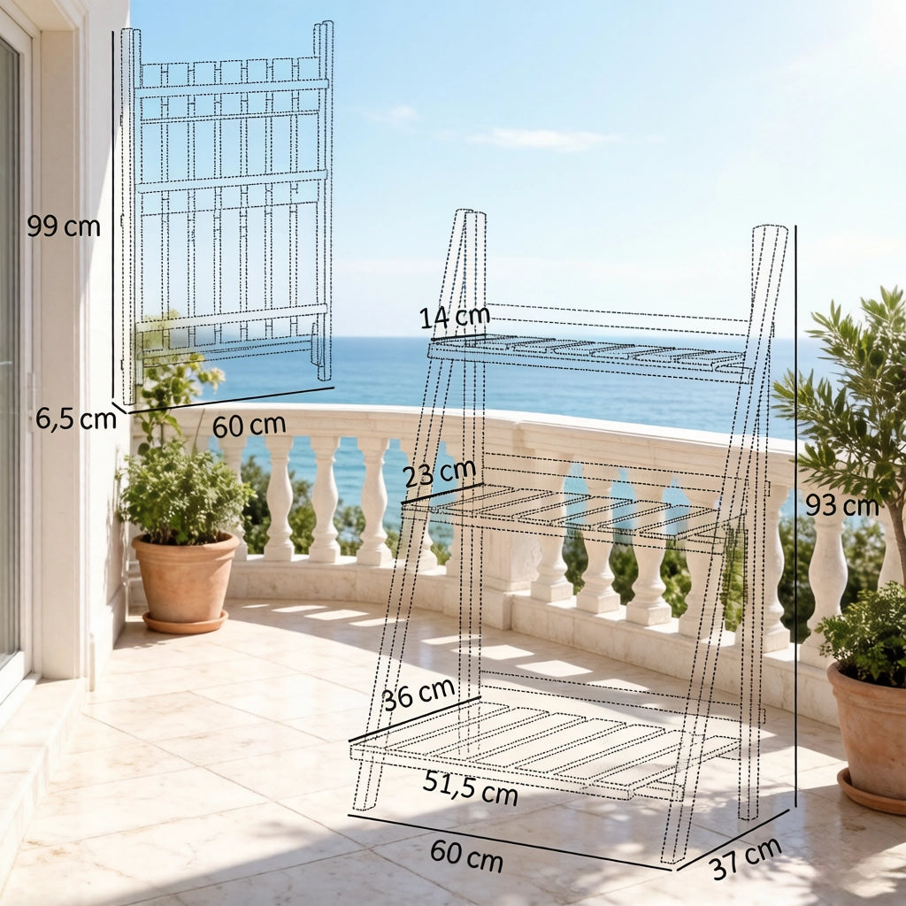 Scaffale pieghevole a piramide a 3 ripiani in legno di abete per piante e decorazioni marrone 60 × 37 × 93 cm