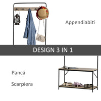 Appendiabiti Panchina per Ingresso con Scarpiera 80,5x30x170 cm in Acciaio e Truciolato  Rovere e Nero