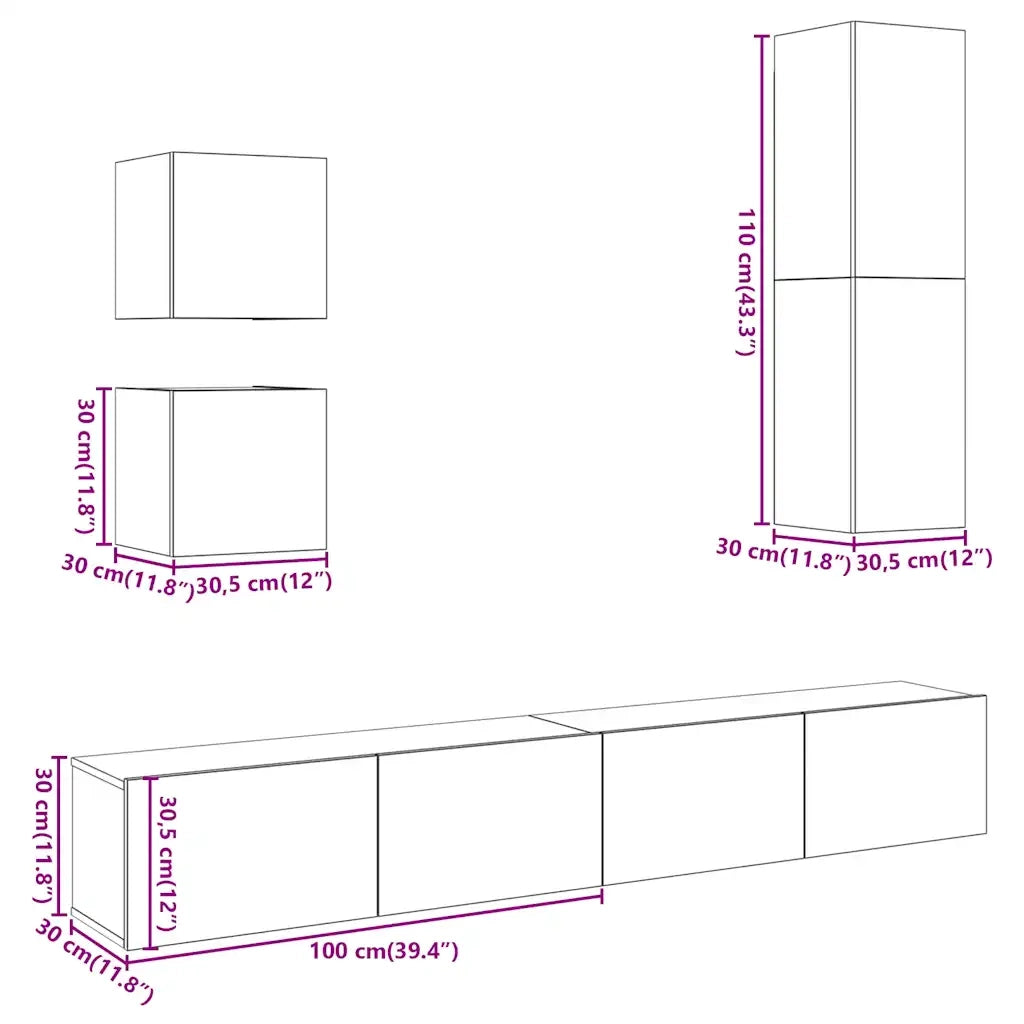 Set Mobile TV 5 pz | Armadietto TV | Mobile Porta TV Montato a Parete Legno Antico in Truciolato