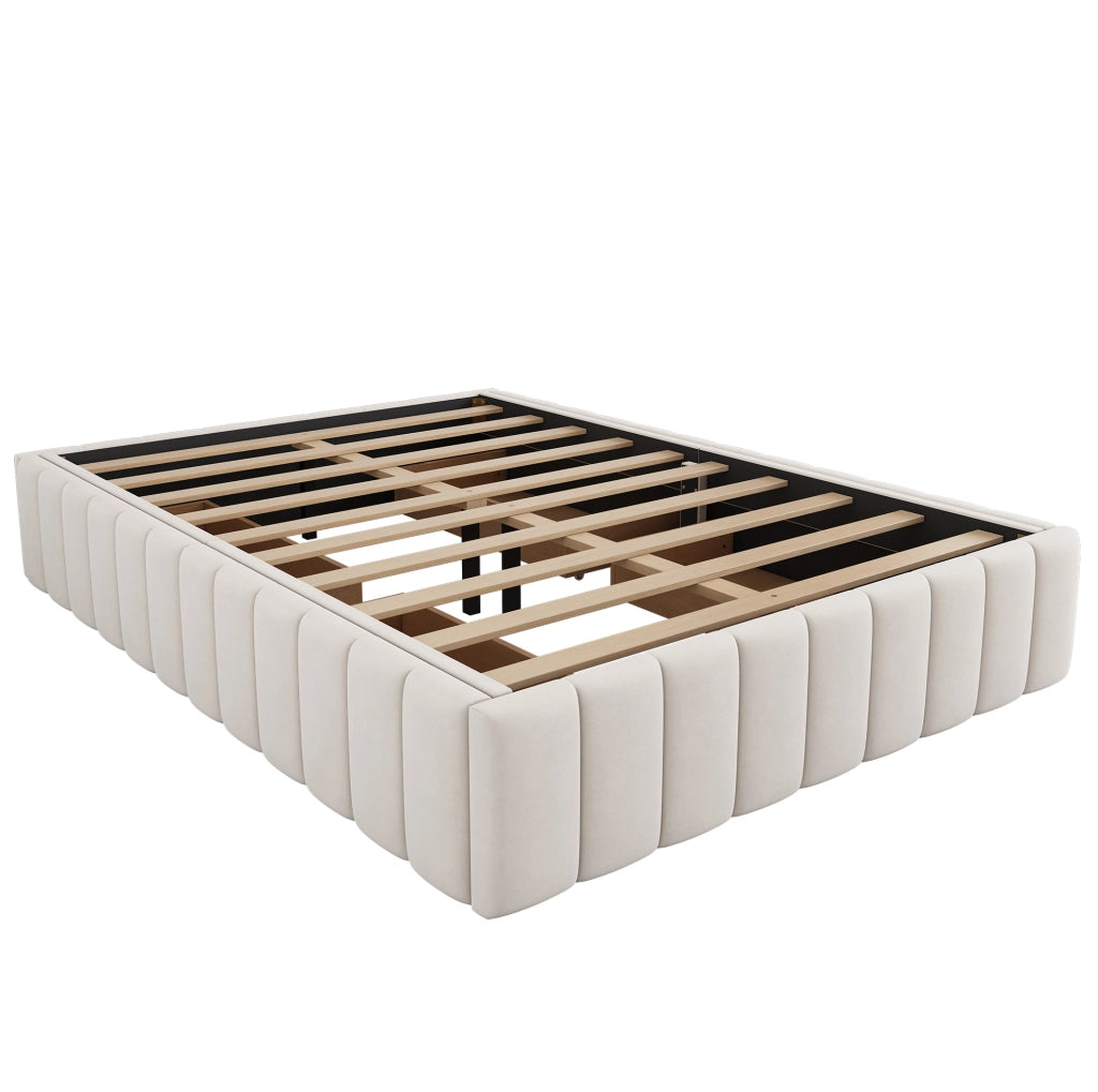 Letto imbottito 140x200 cm con 4 cassetti; senza testiera; velluto beige (Senza materasso)