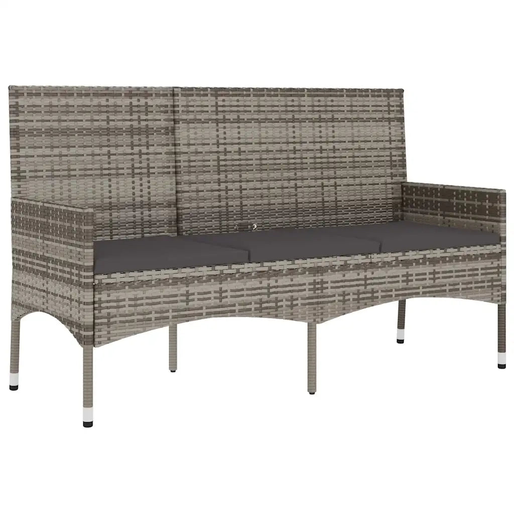 Panca da Giardino-Panca da esterno a 3 Posti con Cuscini in Polyrattan Grigio
