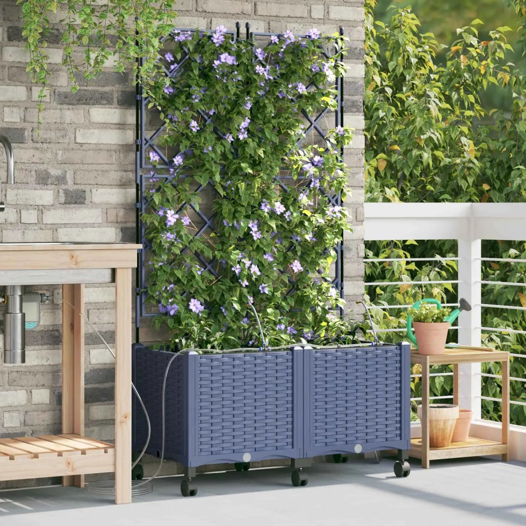 Vaso da Giardino con Irrigazione e Ruote 2 pz Grigio PP 3423006