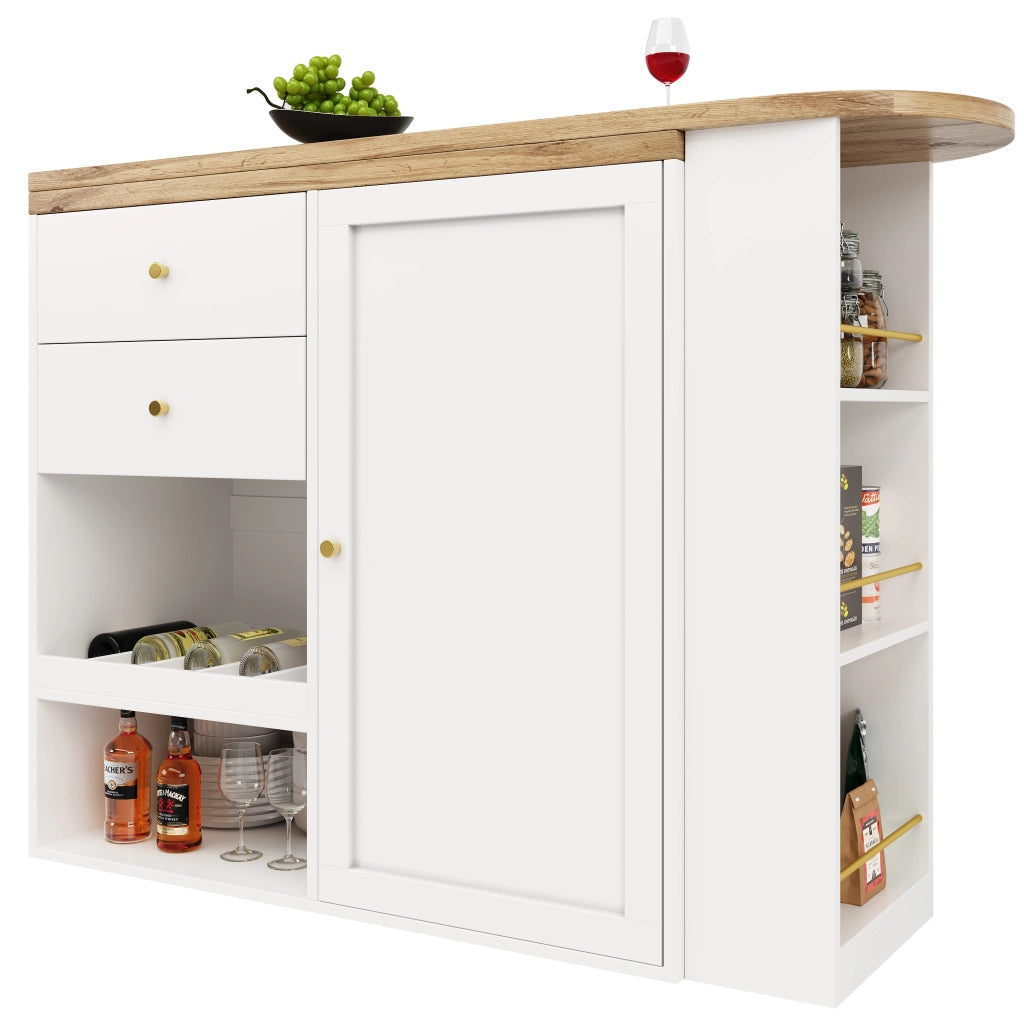 Mobile contenitore con 4 Cassetti e 3 Ripiani Aperti Girevoli; per Soggiorno Studio Sala da Pranzo; in MDF; Bianco