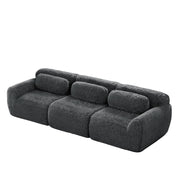 Divano modulare 3 posti in tessuto plush premium grigio con supporto ergonomico e base antiscivolo, senza montaggio, con cuscini