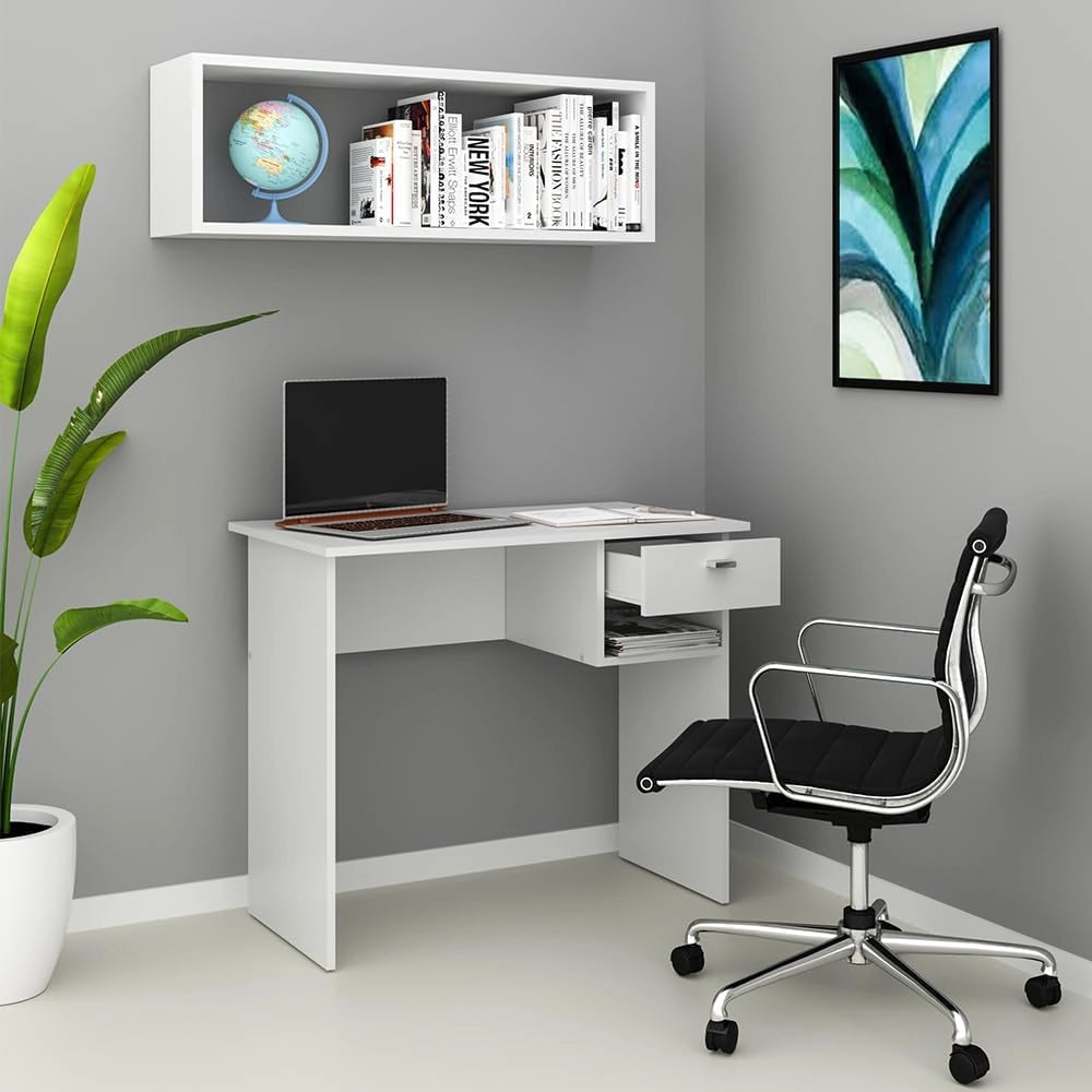 Scrivania Colin, Bianco, 90 x 50 cm, adatto per postazioni PC e soluzioni salvaspazio