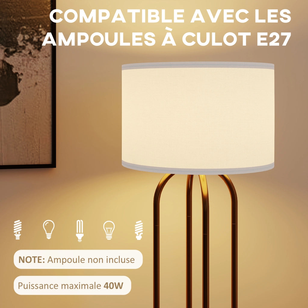 Lampada da Terra con Paralume in Lino ¨C Xylo ¨C ? 38 x 161 cm Oro e Beige