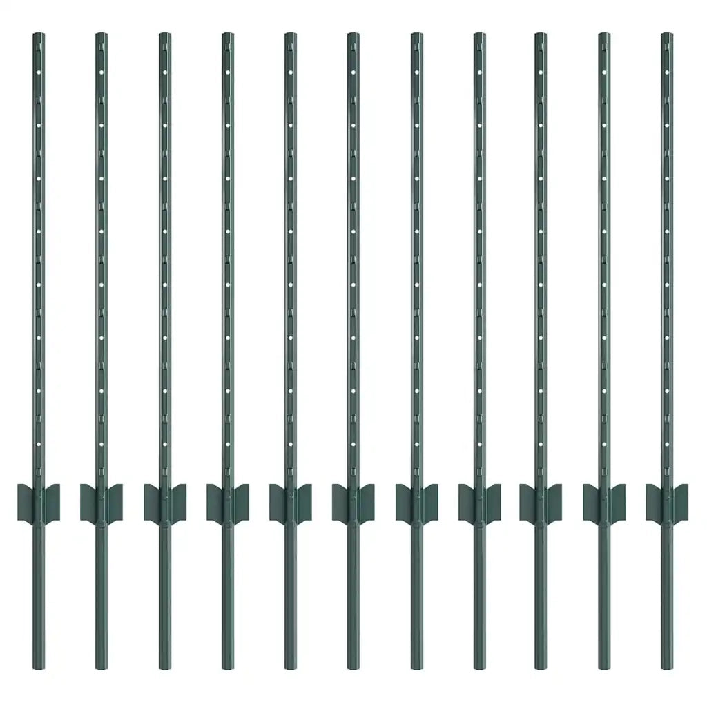 Palo della recinzione 11 pz Verde 120 cm Acciaio CFW3015421