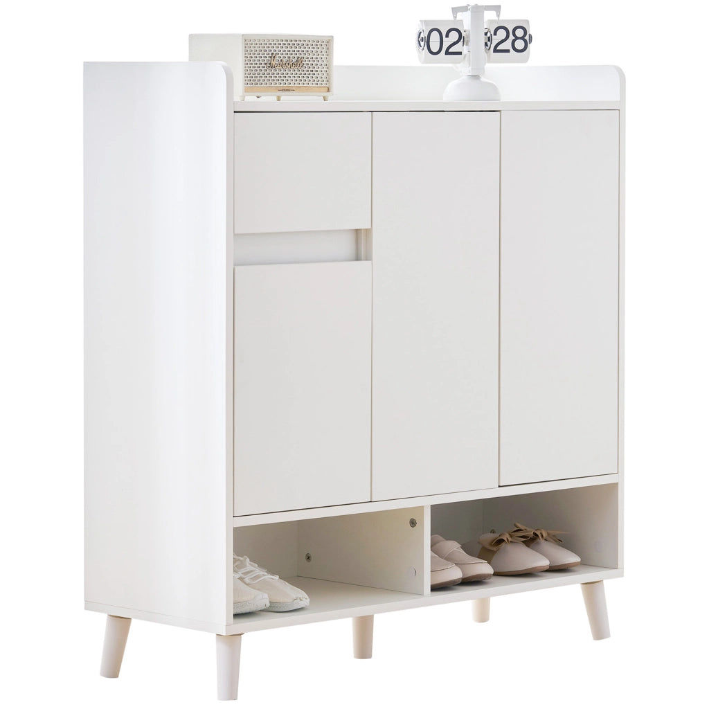 Mobile contenitore con ripiani regolabili e vani aperti, per ingresso, in truciolare, bianco, 90 × 35 × 99 cm