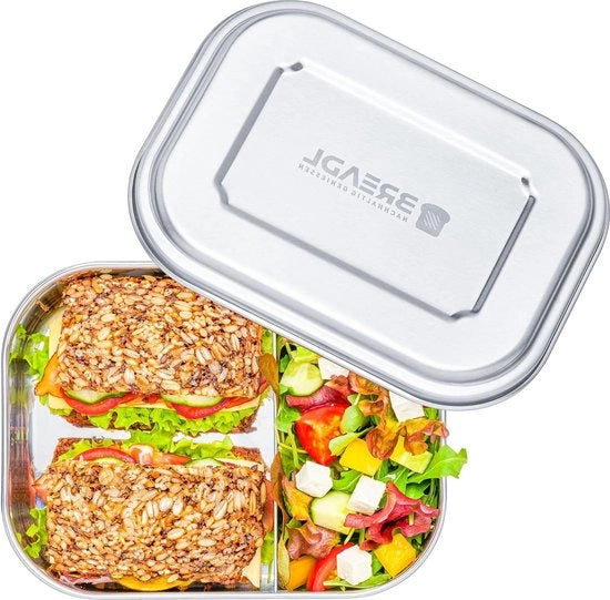 Tromba per pane in acciaio inossidabile con 2 contenitori - libero da silicone - resistente al lavastoviglie - sicuro per alimenti - grande borsa per pranzo da 1400ml per bambini e adulti