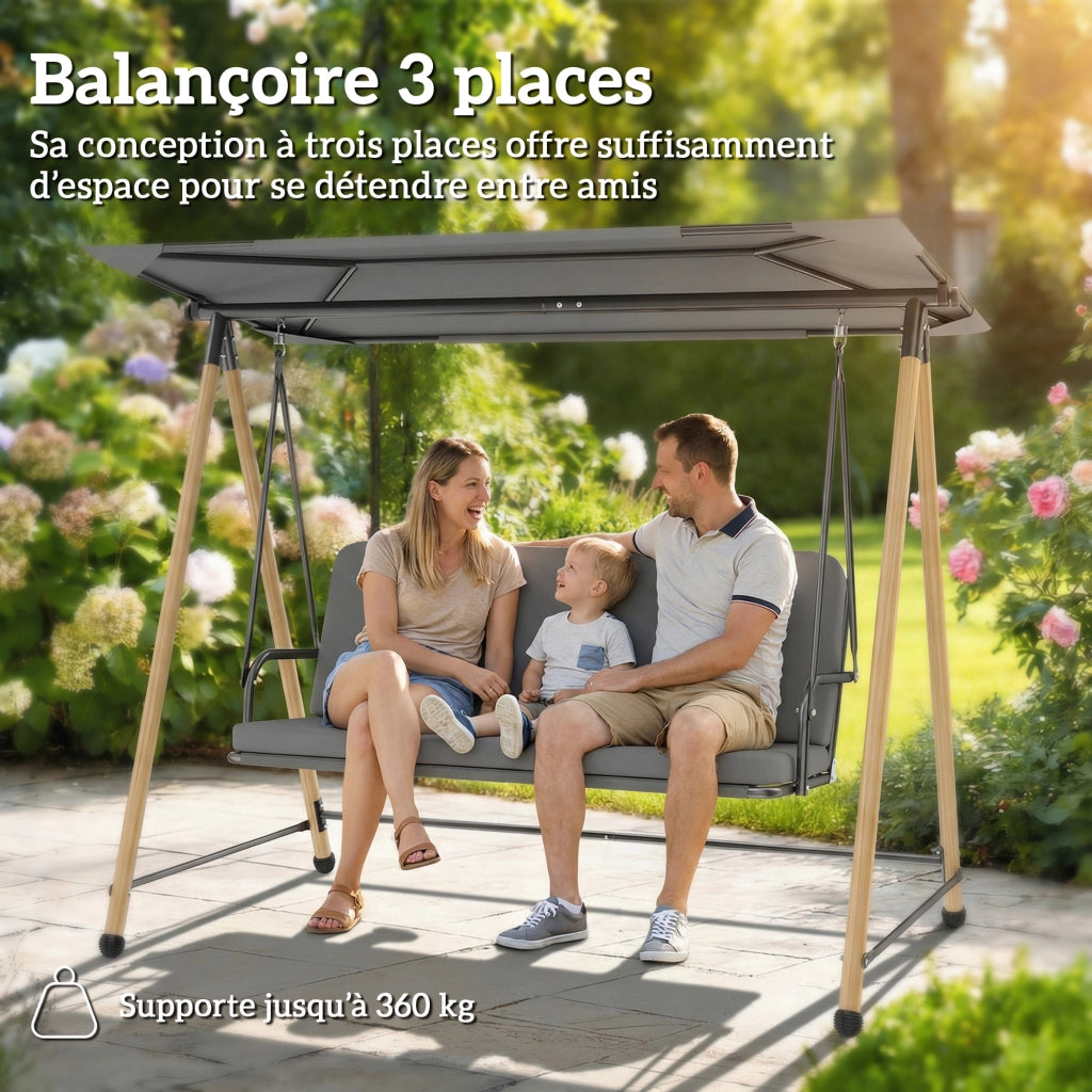 Balancelle da Giardino 3 Posti ¨C Zephmum ¨C Grigio 208x125x180cm