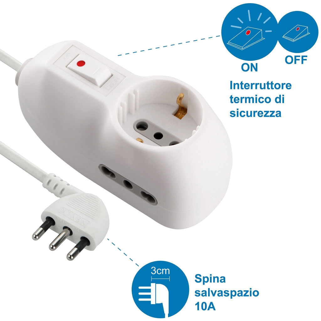 Multipresa con Interruttore 1 Schuko + 2 BIVAL.10 16A 62023 Electraline