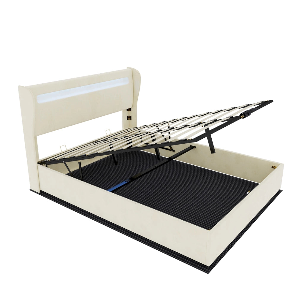 Letto imbottito con testiera regolabile e LED multicolore; 140 x 200 cm; beige
