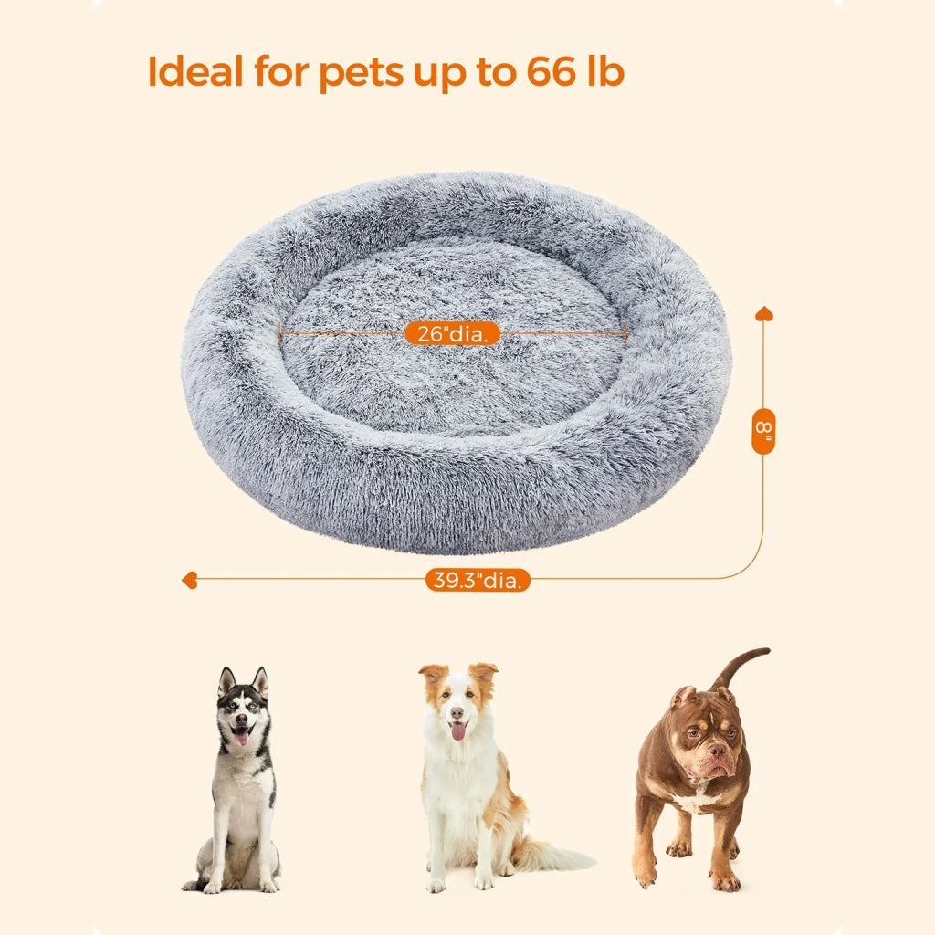 Cuccia rotonda per cani a forma di ciambella stile divano con cuscino centrale sfoderabile e lavabile morbido tessuto di peluche ø100 cm grigio chiaro 12_0006846