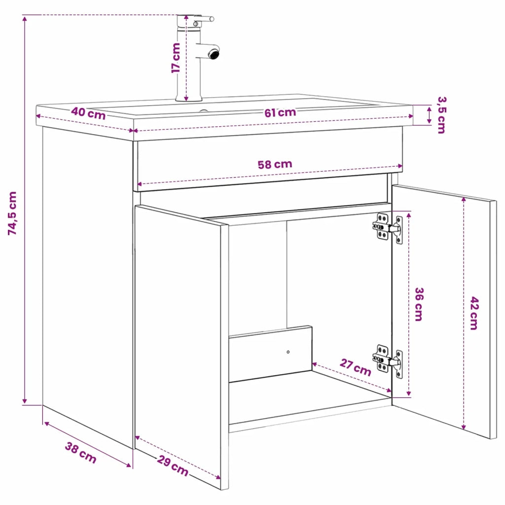 Mobile bagno con rubinetto Legno antico 61 x 40 x 74,5 cm 889543