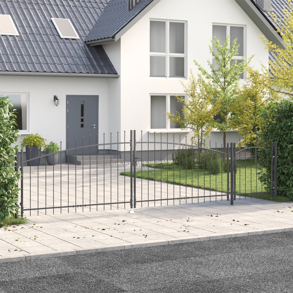 Porta da Giardino con Punta a Lancia Grigia 125x500 cm Acciaio