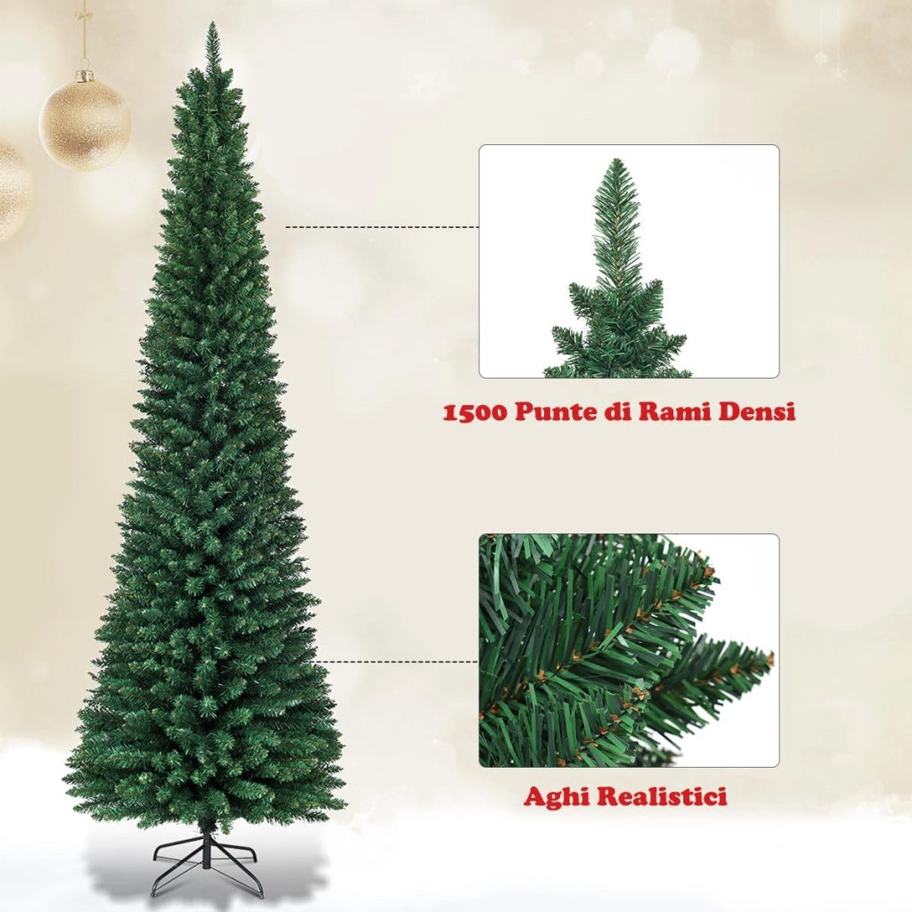 Albero di Natale Slim 150/180/210/240/270 cm, Albero di Natale Artificiale con 220/400/700/1000/1500 Rami e Base in Metallo, Decorazioni Natalizie per Casa e Negozio (270 CM)