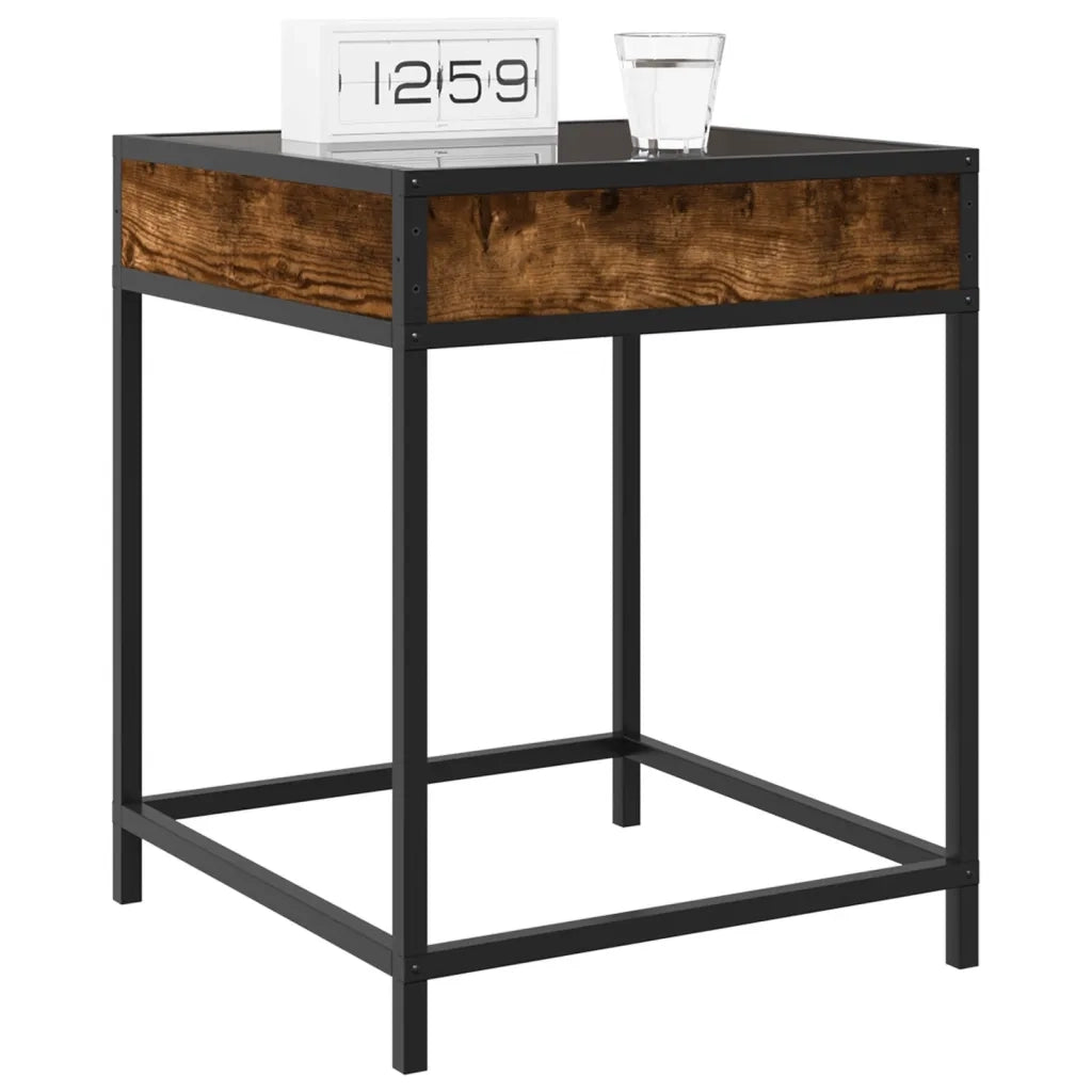 Comodino con LED Infinity-Tavolino da notte Rovere Fumo 40x40x51 cm 685149