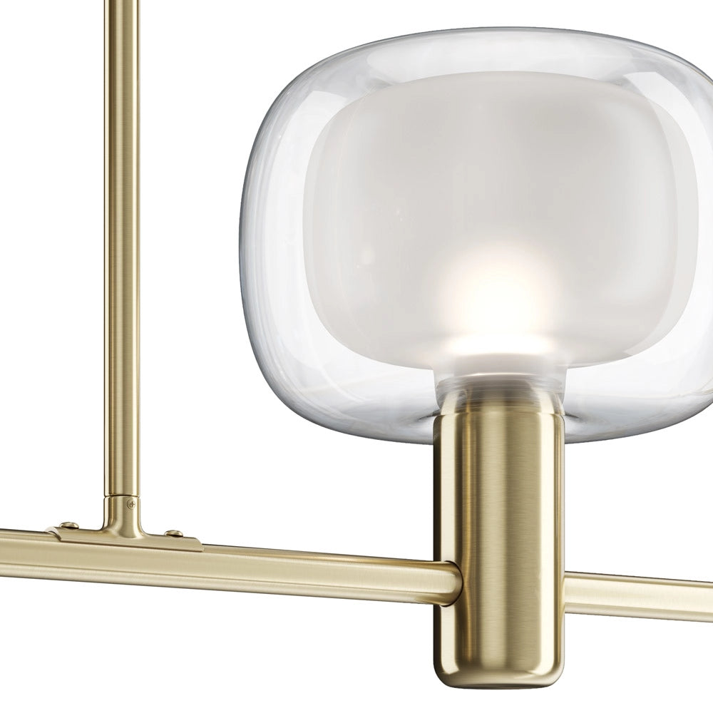 Lampadario Contemporaneo Vision Alluminio Oro 3 Luci Diffusori Vetro Trasp