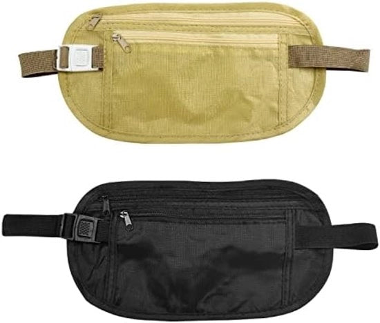 Due pezzi di cintura nascosta argento, cintura di sicurezza anti-furto, cinturino elastico regolabile, impermeabile, per sport, viaggi, telefono cellulare, contanti (beige, nero), Unico modello