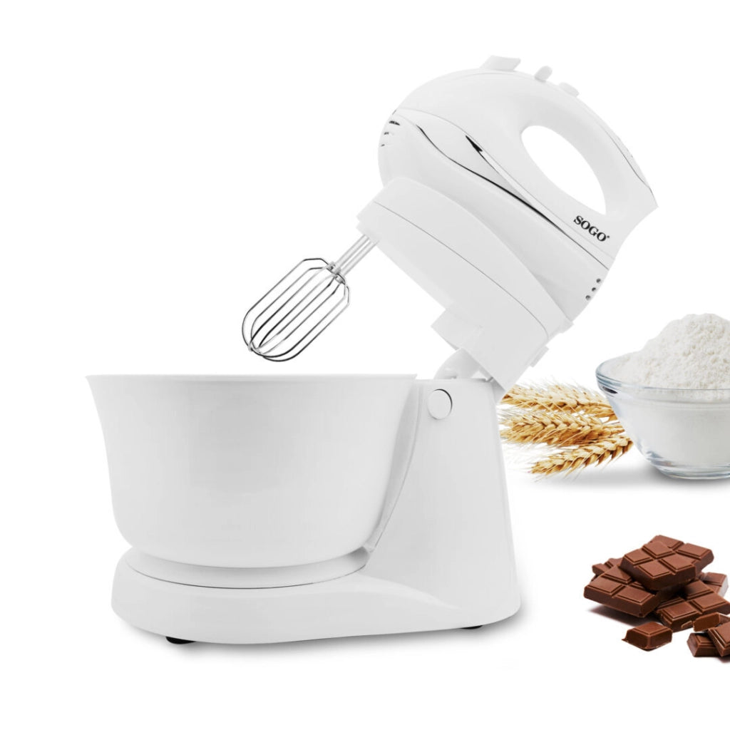 Sbattitore elettrico con ciotola girevole, 5 velocità funzione turbo, 2 fruste acciaio inox montauova 300W - SOGO