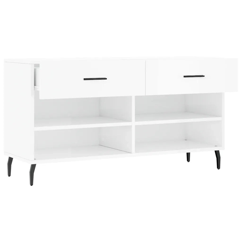 Panca Porta Scarpe | Scarpiera | Mobile per scarpe Bianco Lucido 102x35x55 cm Legno Multistrato