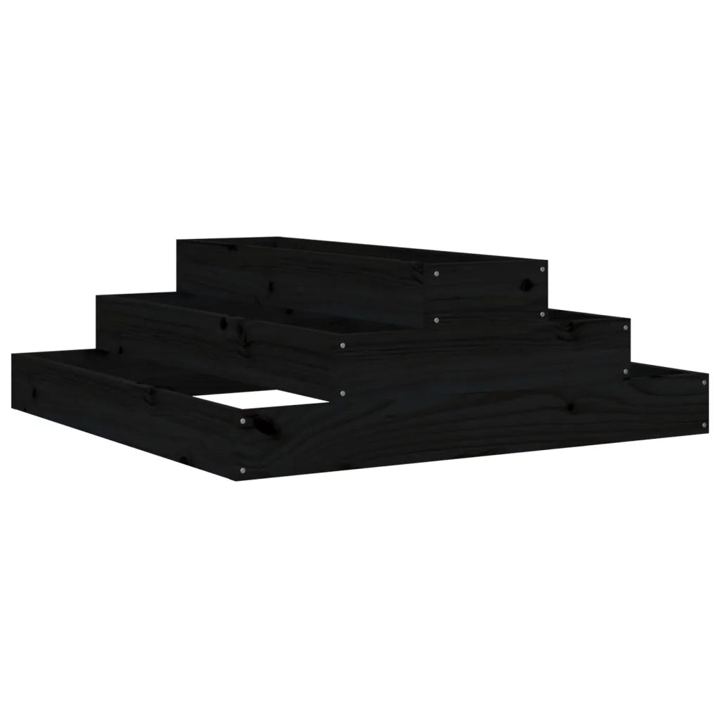 Fioriera-Vaso da Esterno-Contenitore per Piante Nera 80x80x27 cm in Legno Massello di Pino 641638