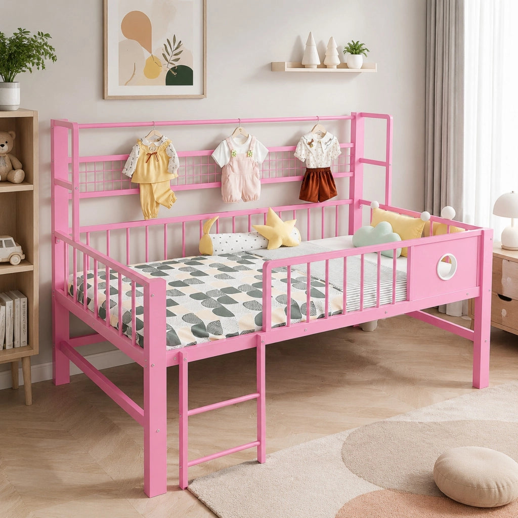 Letto a soppalco basso per bambini 90x200 cm rosa